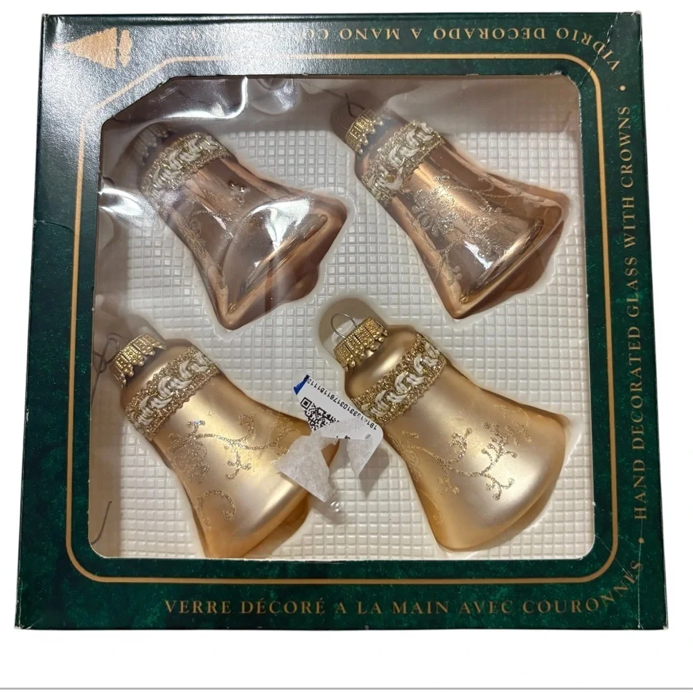 vintage mercury glass gold bell ornaments gold glitter made in USA